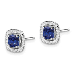 Rhodium-plated Sterling Silver Created Sapphire Square Post Earrings