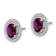 Rhodium-plated Sterling Silver Rhodolite Garnet Oval Post Earrings