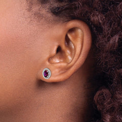 Rhodium-plated Sterling Silver Rhodolite Garnet Oval Post Earrings