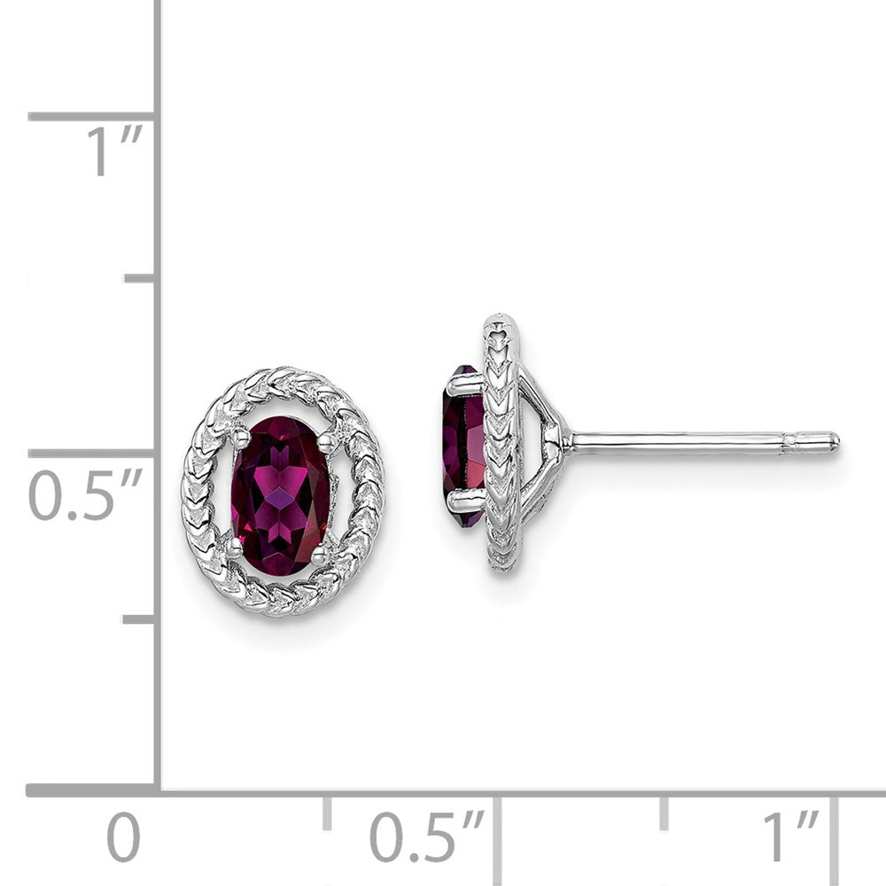 Rhodium-plated Sterling Silver Rhodolite Garnet Oval Post Earrings