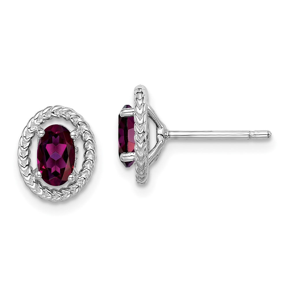 Rhodium-plated Sterling Silver Rhodolite Garnet Oval Post Earrings