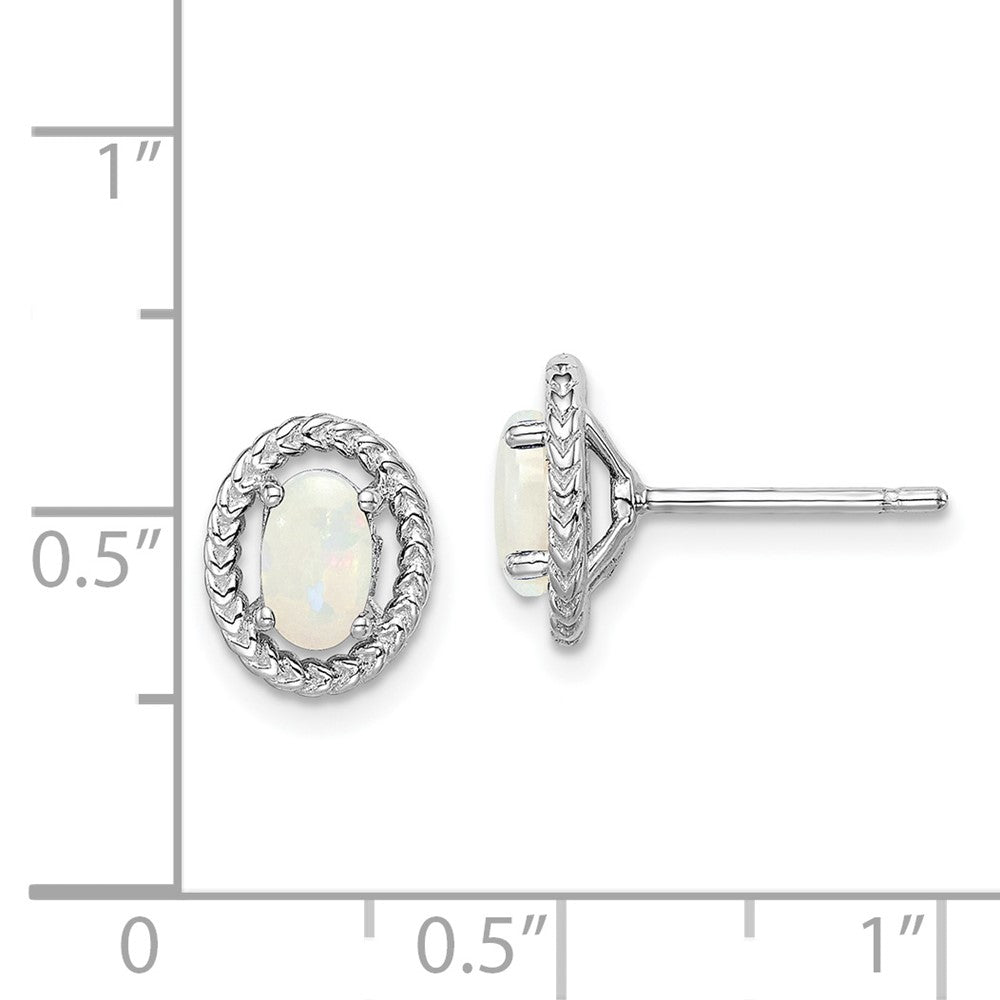 Rhodium-plated Sterling Silver Milky Opal Oval Post Earrings