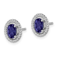 Rhodium-plated Sterling Silver Create Sapphire Oval Post Earrings