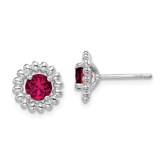 Rhodium-plated Sterling Silver Created Ruby Earrings