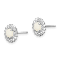 Rhodium-plated Sterling Silver Milky Opal Earrings