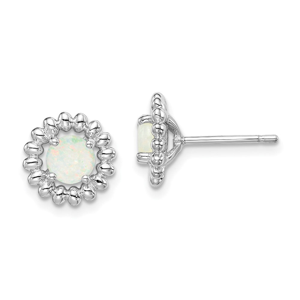 Rhodium-plated Sterling Silver Milky Opal Earrings