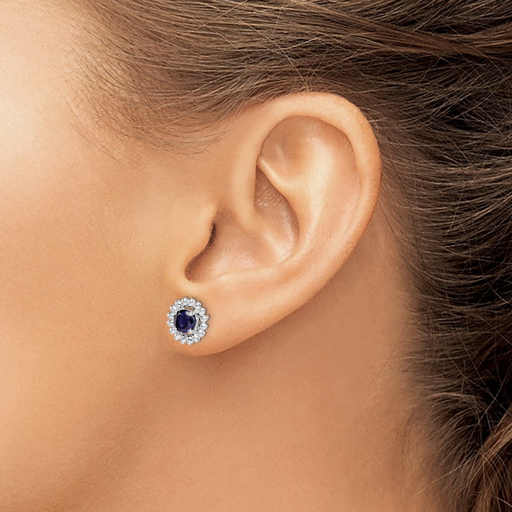 Rhodium-plated Sterling Silver Created Sapphire Earrings