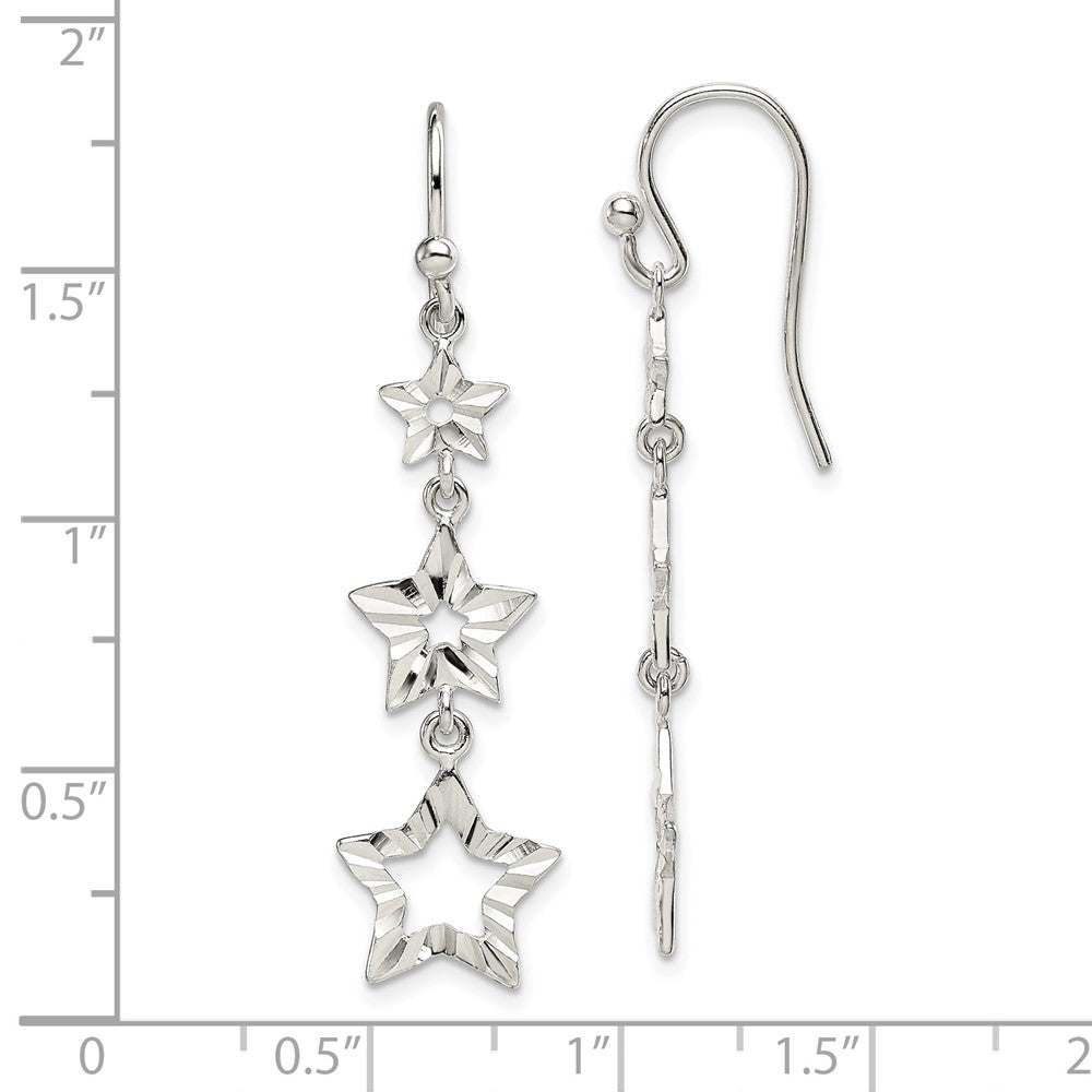 Sterling Silver 3 Star Dangle Earrings