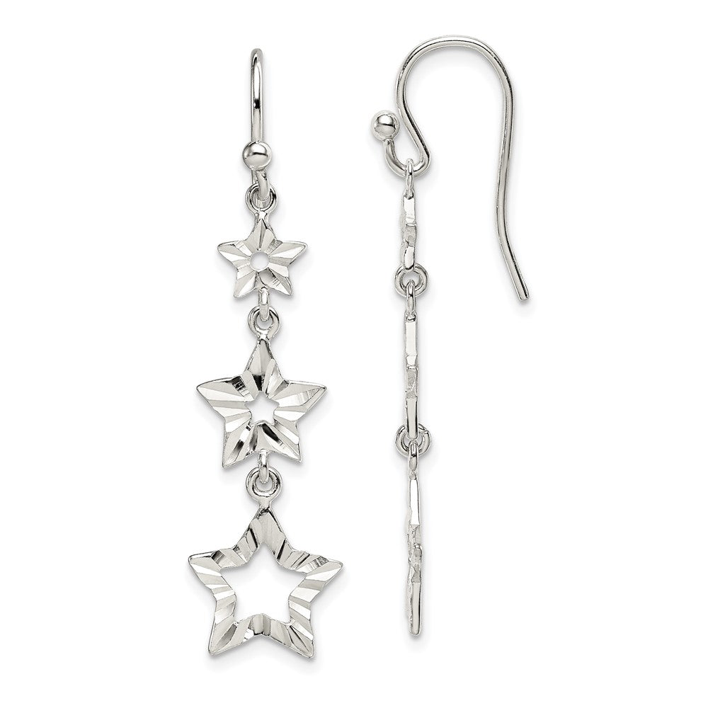 Sterling Silver 3 Star Dangle Earrings