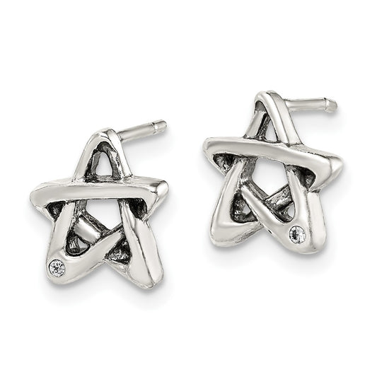 Sterling Silver CZ Antiqued Star Earrings
