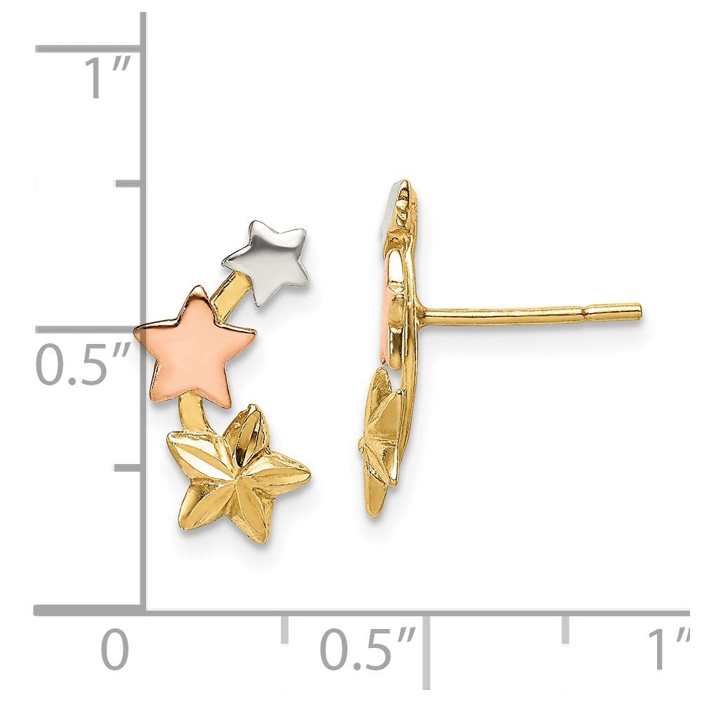 Sterling Silver and Flash Yellow and Rose Gold Plated Star Earrings