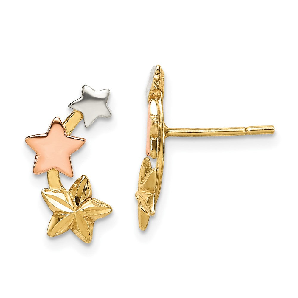 Sterling Silver and Flash Yellow and Rose Gold Plated Star Earrings