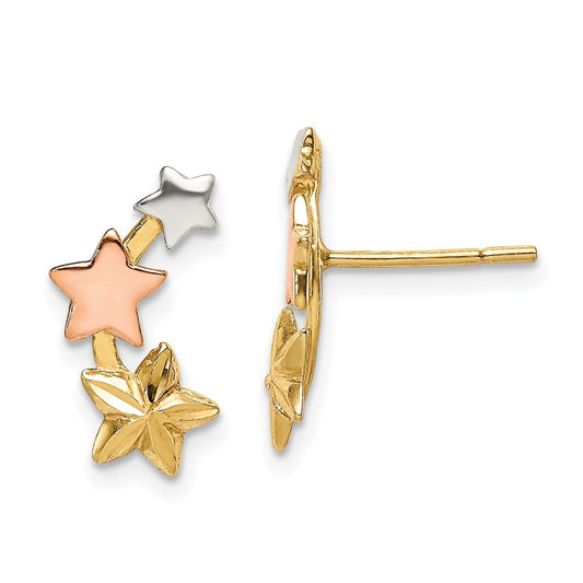Sterling Silver and Flash Yellow and Rose Gold Plated Star Earrings