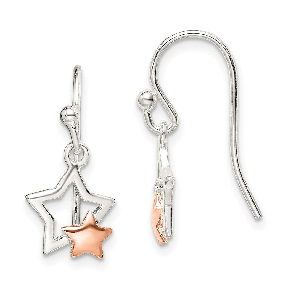 Sterling Silver and Rose-tone Star Dangle Earrings