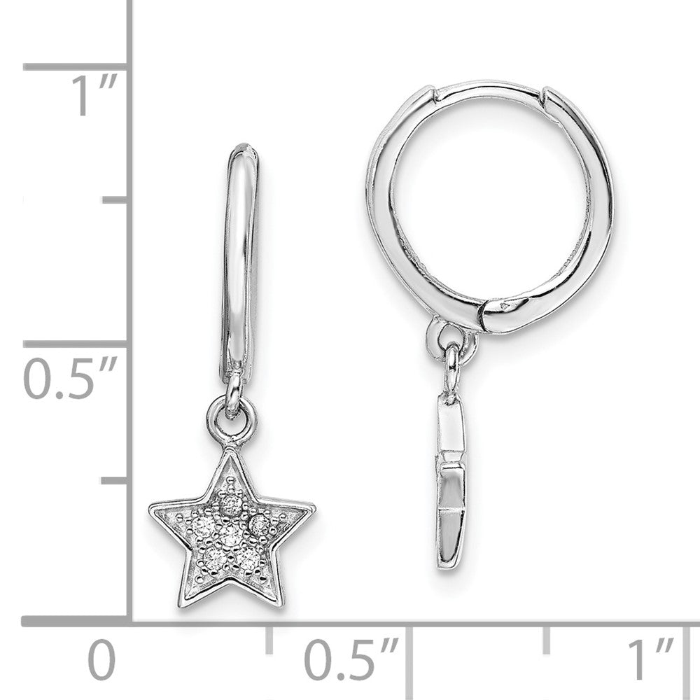 Rhodium-plated Sterling Silver Hoops with CZ Star Dangle Earrings