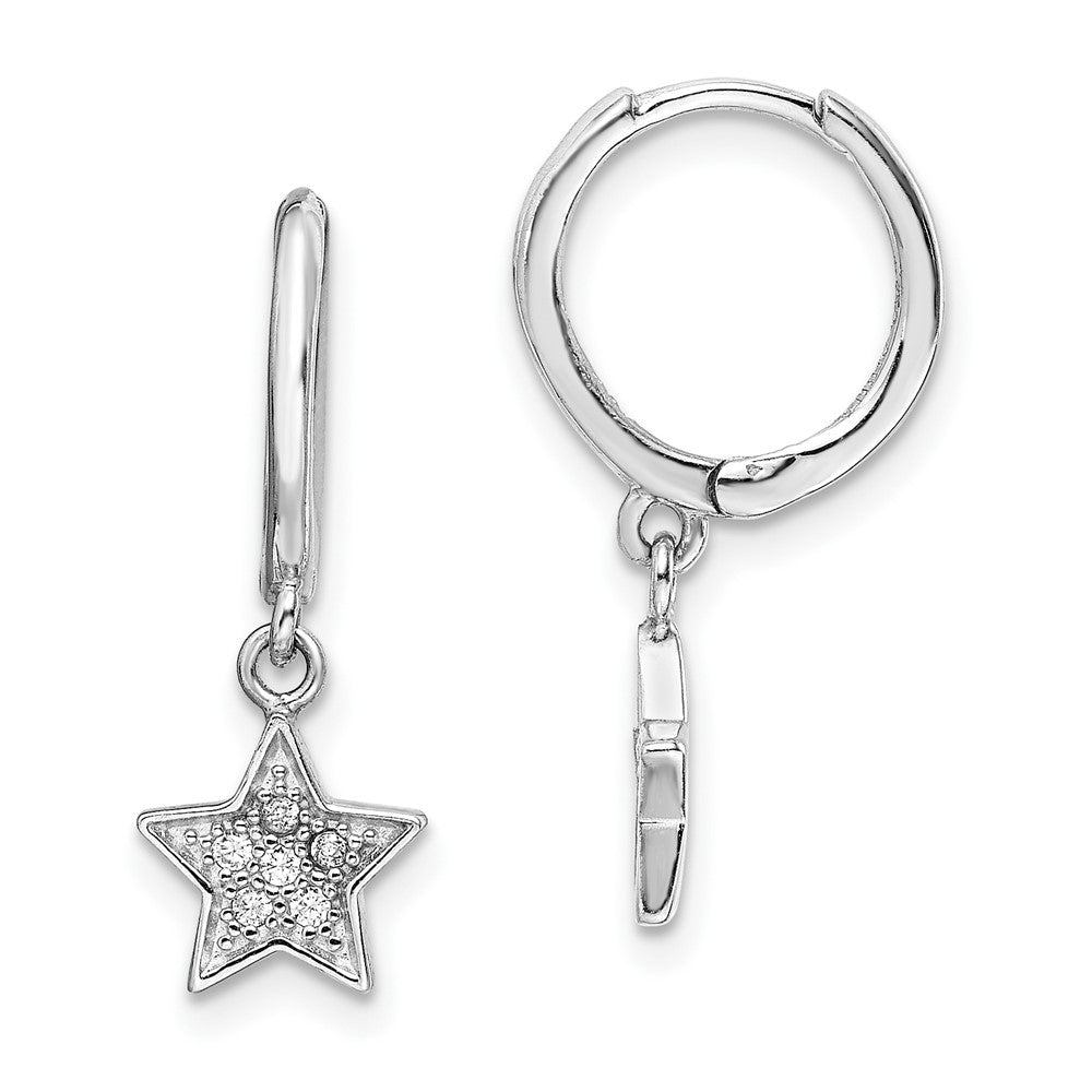 Rhodium-plated Sterling Silver Hoops with CZ Star Dangle Earrings