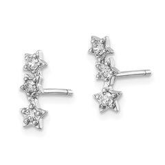 Rhodium-plated Sterling Silver CZ Triple Star Stud Earrings