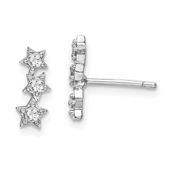 Rhodium-plated Sterling Silver CZ Triple Star Stud Earrings