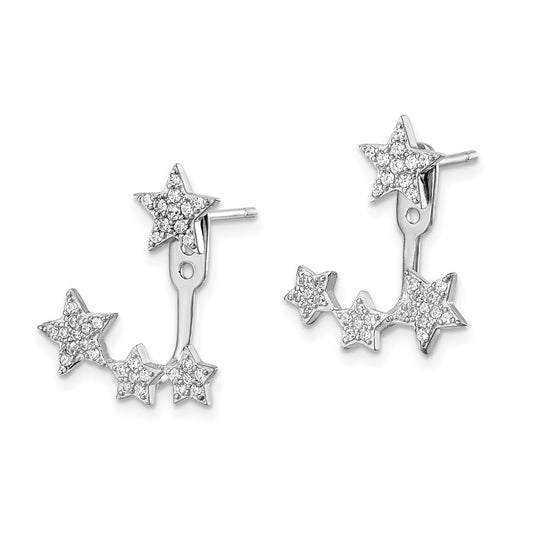 Rhodium-plated Sterling Silver CZ Stars Front & Back Earrings