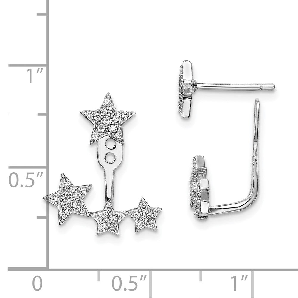 Rhodium-plated Sterling Silver CZ Stars Front & Back Earrings