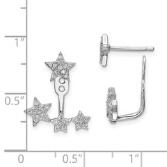 Rhodium-plated Sterling Silver CZ Stars Front & Back Earrings