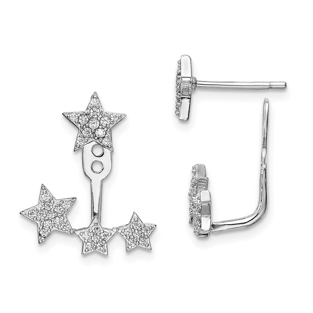 Rhodium-plated Sterling Silver CZ Stars Front & Back Earrings