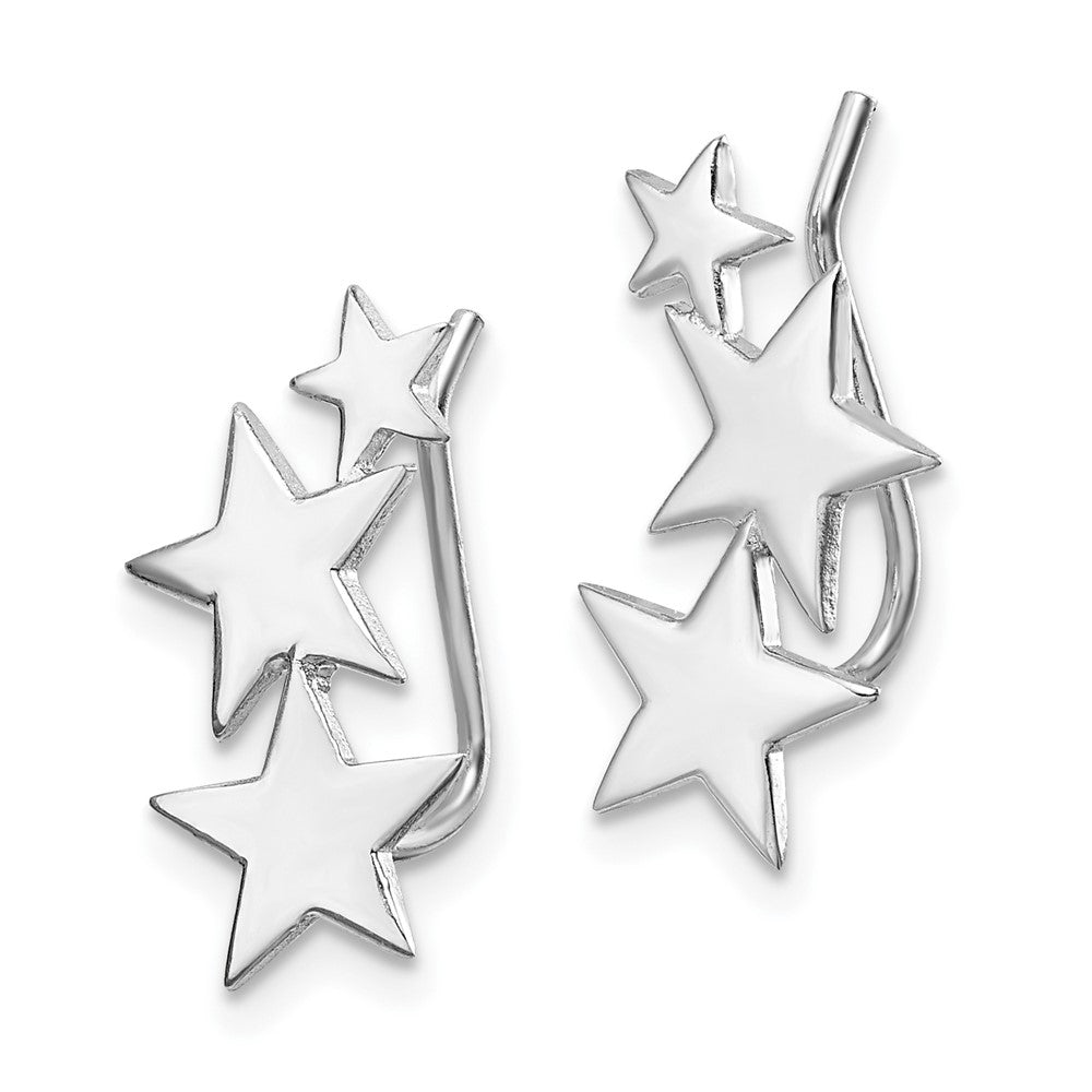 Rhodium-plated Sterling Silver Graduating Stars Climber Earrings
