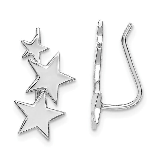 Rhodium-plated Sterling Silver Graduating Stars Climber Earrings
