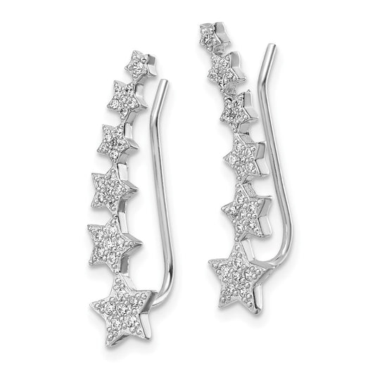 Rhodium-plated Sterling Silver Graduating CZ Stars Climber Earrings