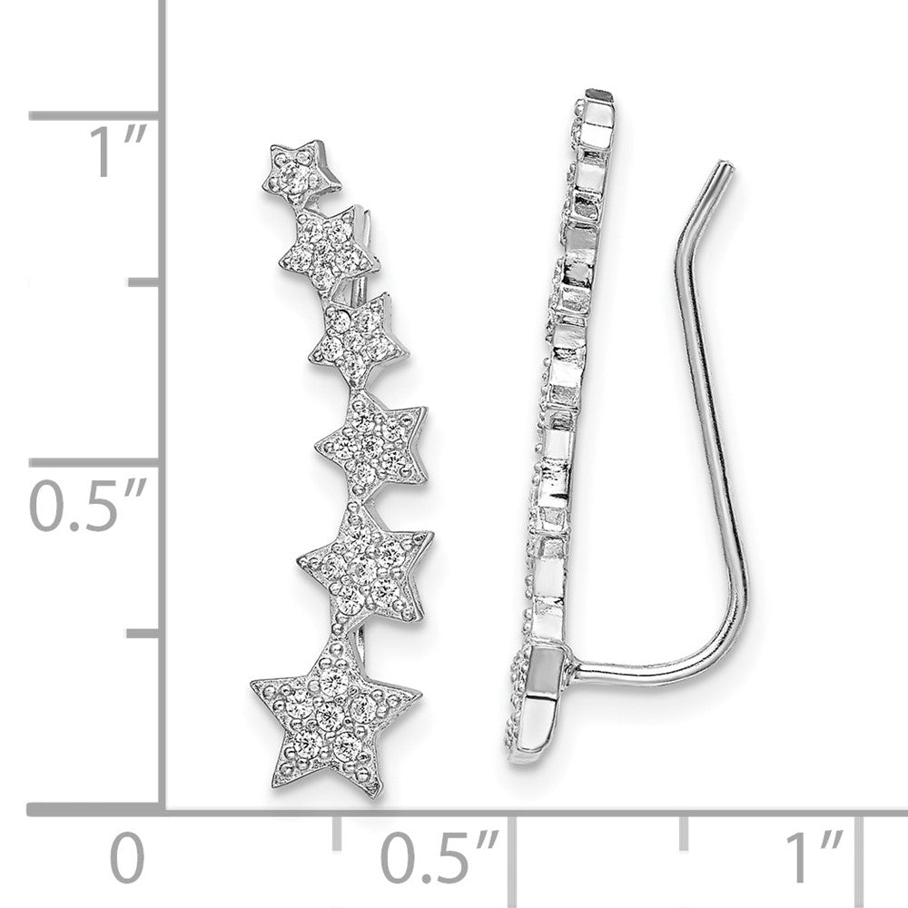 Rhodium-plated Sterling Silver Graduating CZ Stars Climber Earrings