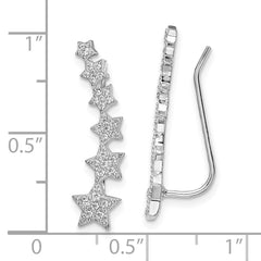 Rhodium-plated Sterling Silver Graduating CZ Stars Climber Earrings