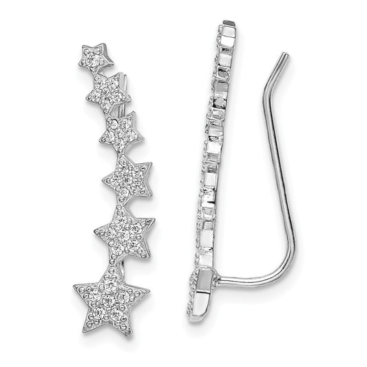 Rhodium-plated Sterling Silver Graduating CZ Stars Climber Earrings
