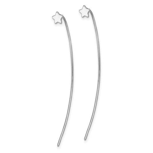 Rhodium-plated Sterling Silver Star Stud Threader Earrings
