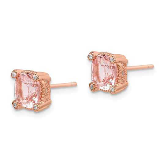 Rose Gold-plated Sterling Silver Pink Crystal and CZ Post Earrings