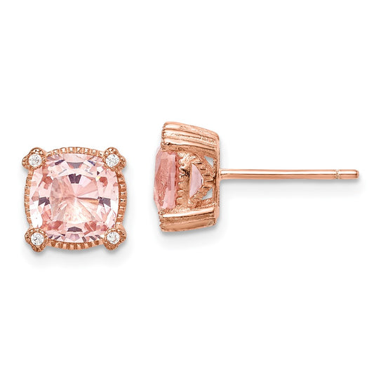 Rose Gold-plated Sterling Silver Pink Crystal and CZ Post Earrings