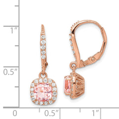 Rose Gold-plated Sterling Silver Pink Crystal and CZ Halo Leverback Earrings