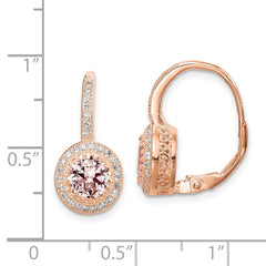 Rose Gold-plated Sterling Silver Pink Crystal and CZ Halo Leverback Earrings