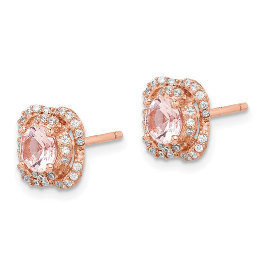 Rose Gold-plated Sterling Silver Pink Crystal Center and CZ Stud Earrings