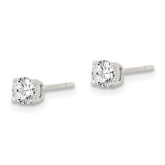 Sterling Silver 4mm Round CZ Post Earrings