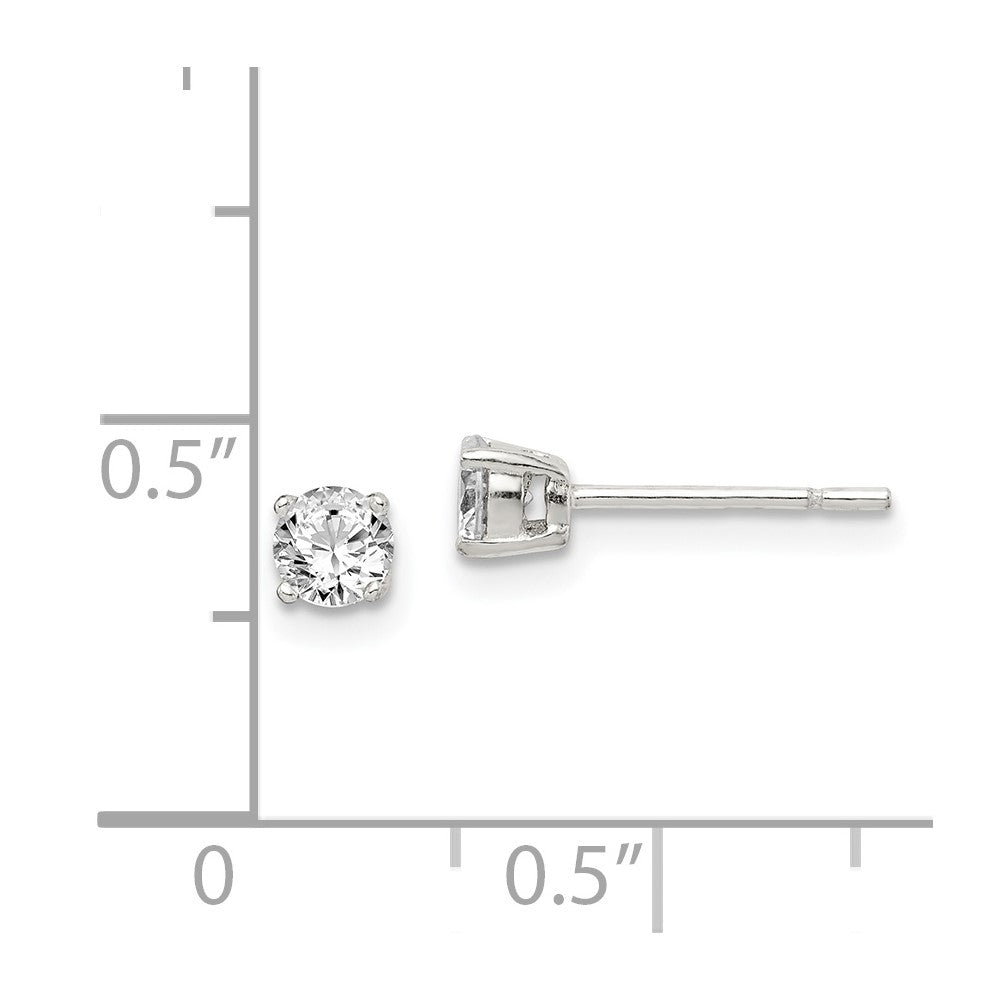 Sterling Silver 4mm Round CZ Post Earrings