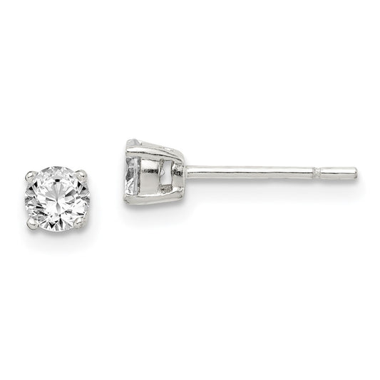 Sterling Silver 4mm Round CZ Post Earrings