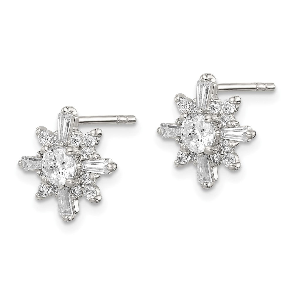 Sterling Silver CZ Snowflake Post Earrings