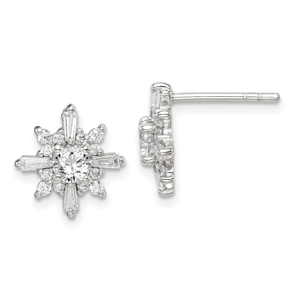 Sterling Silver CZ Snowflake Post Earrings