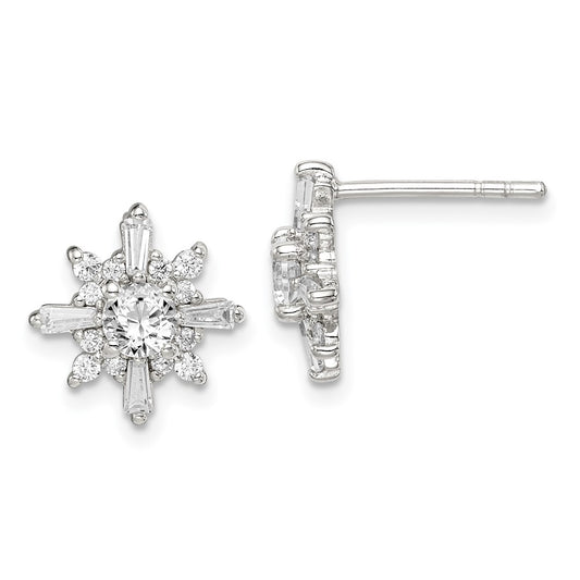 Sterling Silver CZ Snowflake Post Earrings