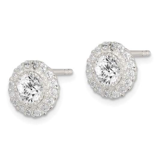 Sterling Silver CZ Halo Post Earrings