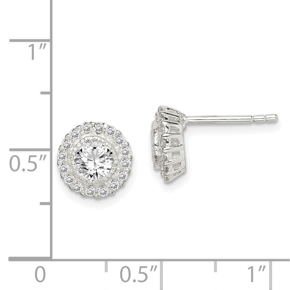 Sterling Silver CZ Halo Post Earrings