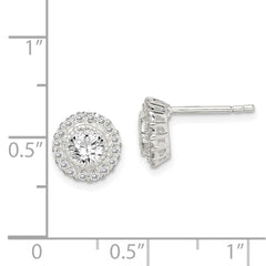 Sterling Silver CZ Halo Post Earrings