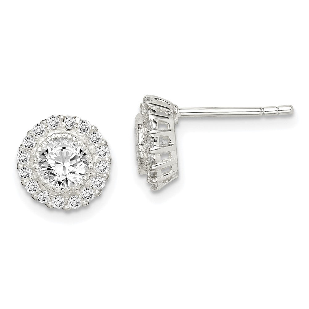 Sterling Silver CZ Halo Post Earrings