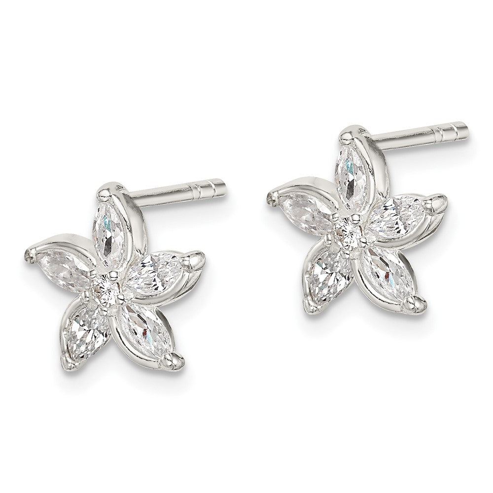 Sterling Silver CZ Flower Post Earrings