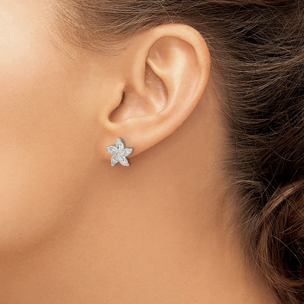 Sterling Silver CZ Flower Post Earrings